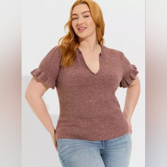 torrid Sweaters - NWT Torrid Vegan Cashmere Pullover V-Neck Ruffle Elbow Sleeve Sweater